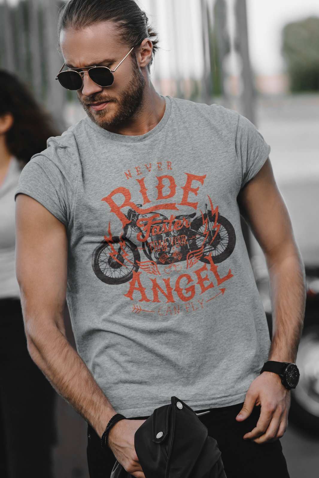 Biker T-Shirt Never Ride Faster Than Your Angel Can Fly Motorcycle Motorbiker T-Shirt Gift