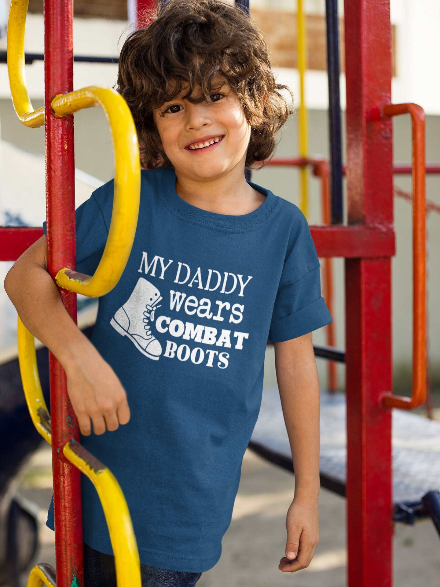 Kids' "My Daddy Wears Combat Boots" T-Shirt Military Service Family PrGalaxy Tees