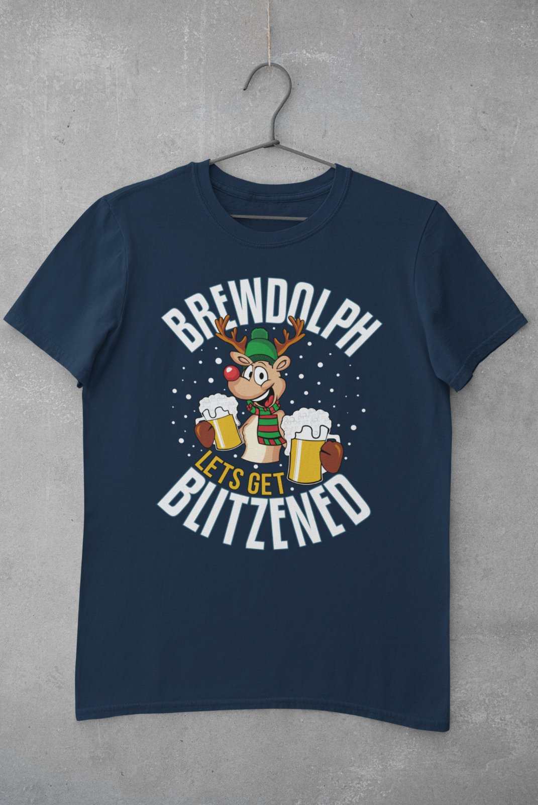 Funny Christmas T-Shirt Brewdolph Lets Get Blitzened Rudolph Reindeer Drinking T-Shirt Gift