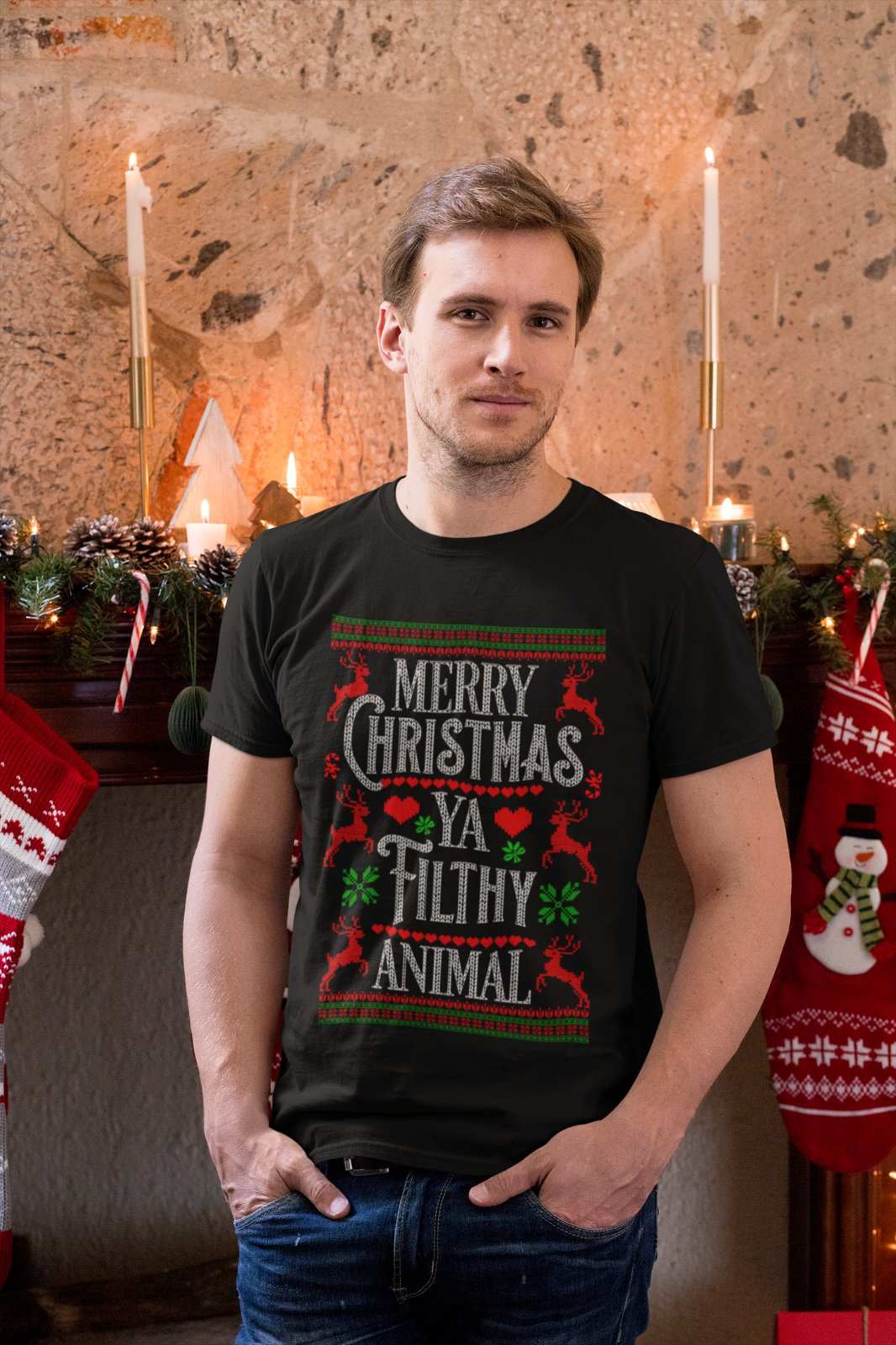 Funny Christmas T-Shirt Merry Ya Filthy Animal Xmas Jumper Style Alone Home Gift Sweatshirt
