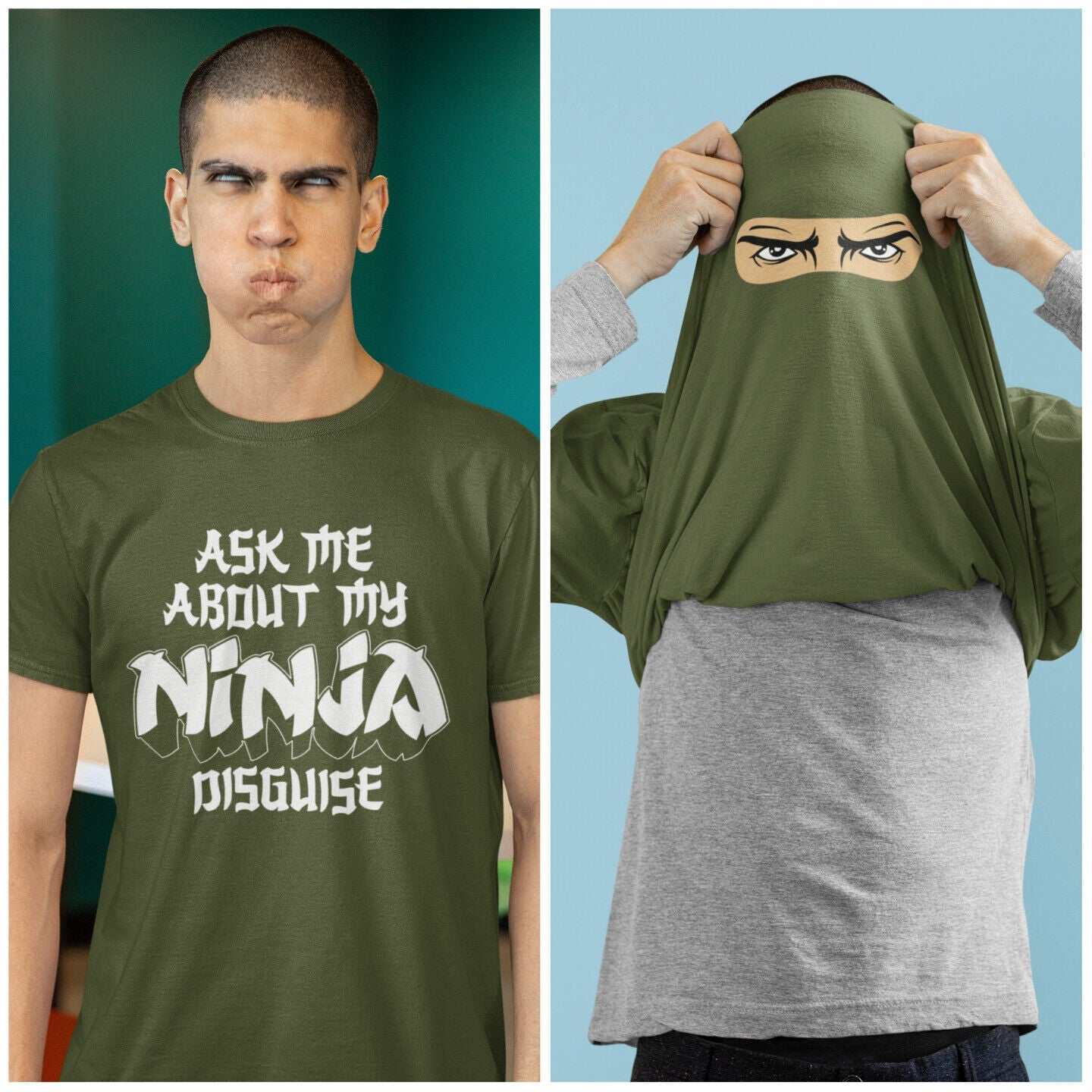 Funny Flip T-Shirt ASK ME ABOUT MY NINJA DISGUISE - Eyes Inside Funny Costume T-Shirt