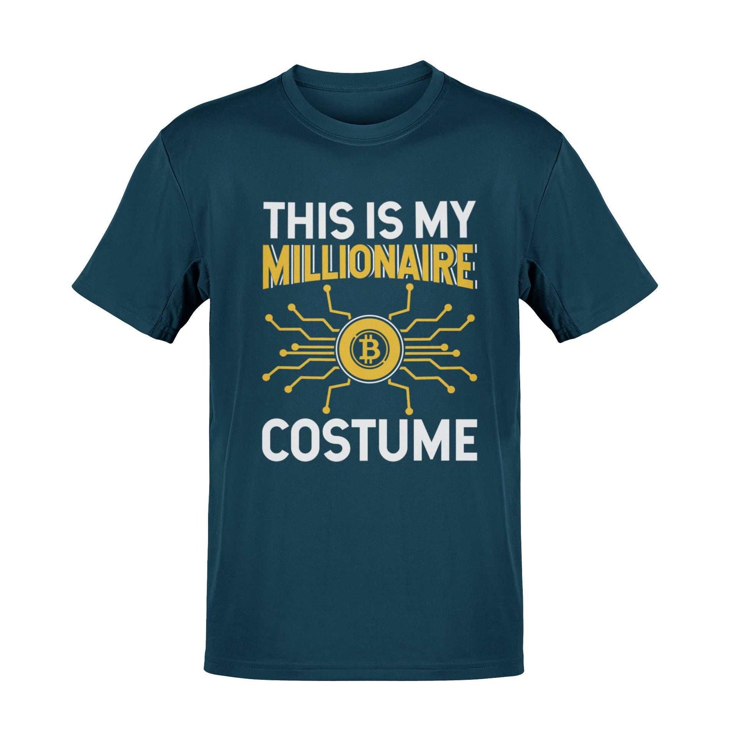 Bitcoin Millionaire Costume T-Shirt featuring bold Bitcoin circuit design.