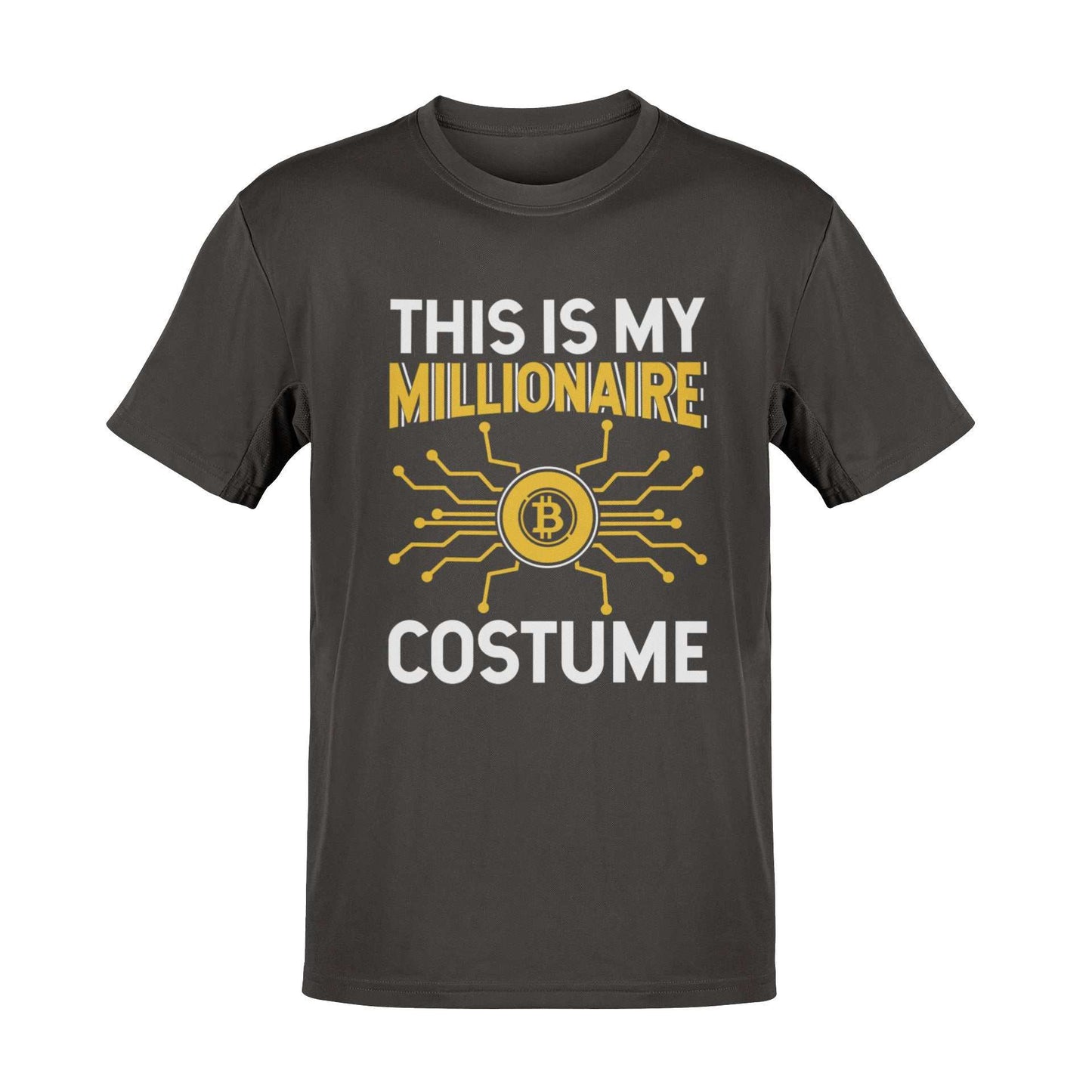 Bitcoin Millionaire Costume T-Shirt with bold circuit design, perfect for crypto enthusiasts and investors seeking a stylish statement piece.