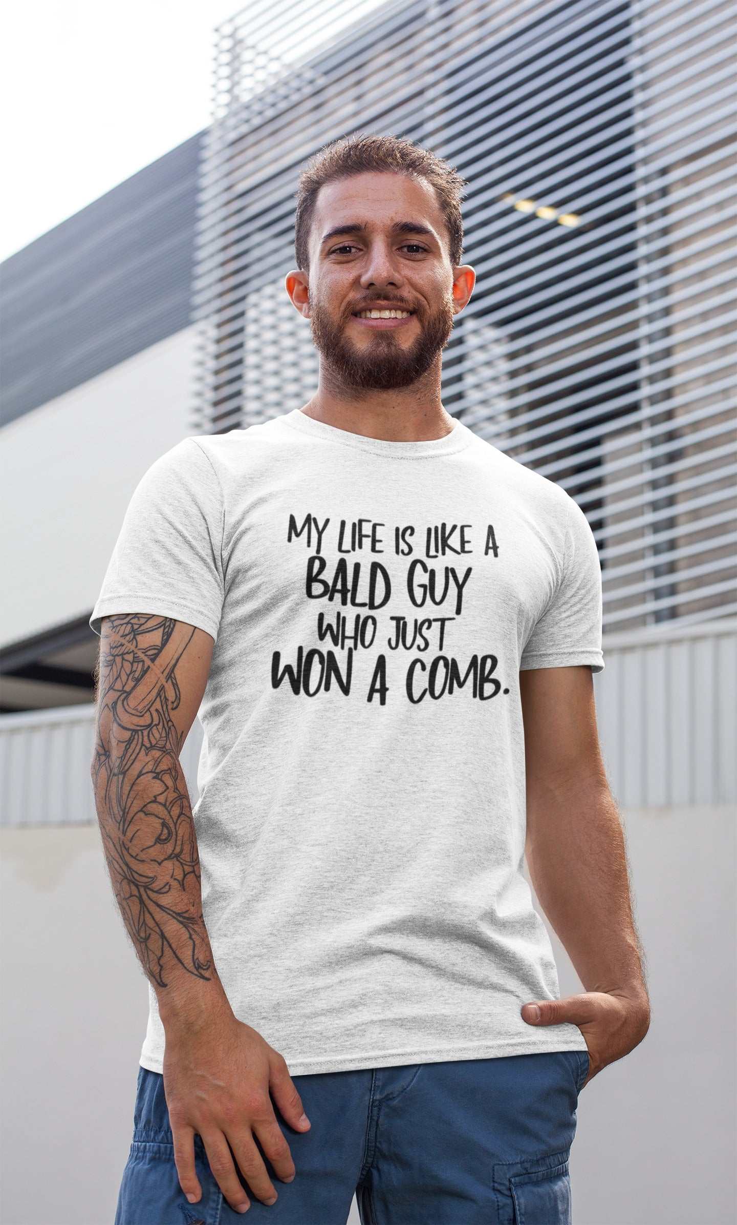Funny My Life Is Like a Bald Guy Who just Won A Comb T-Shirt Joke LoveGalaxy Tees