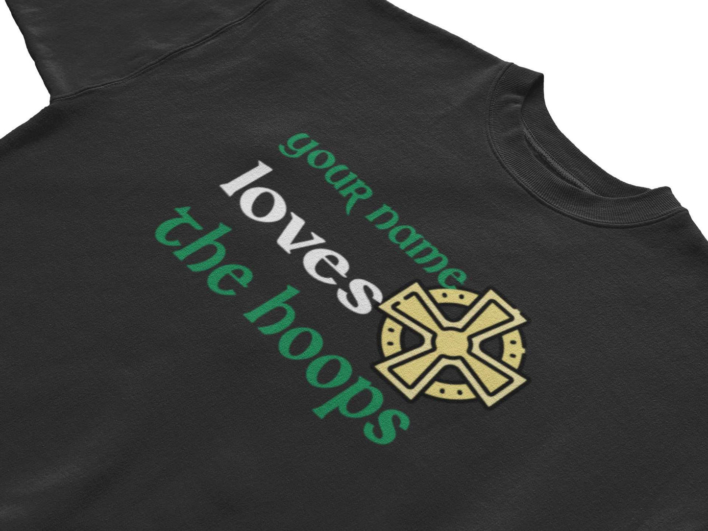 Personalised kids football fan tee with Celtic-inspired design and name customisation.