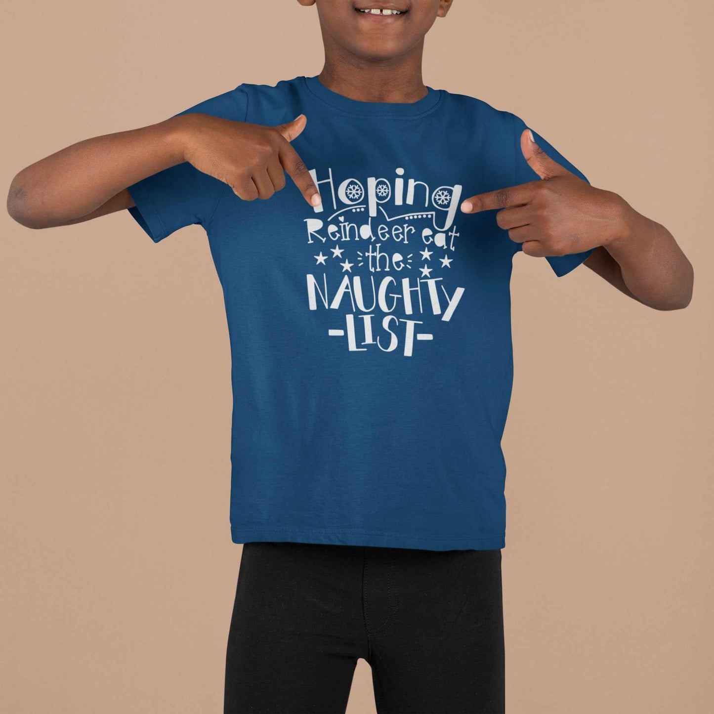 Christmas Kids T-Shirt Hoping Reindeer Ate the Naughty List Funny Boy Galaxy Tees