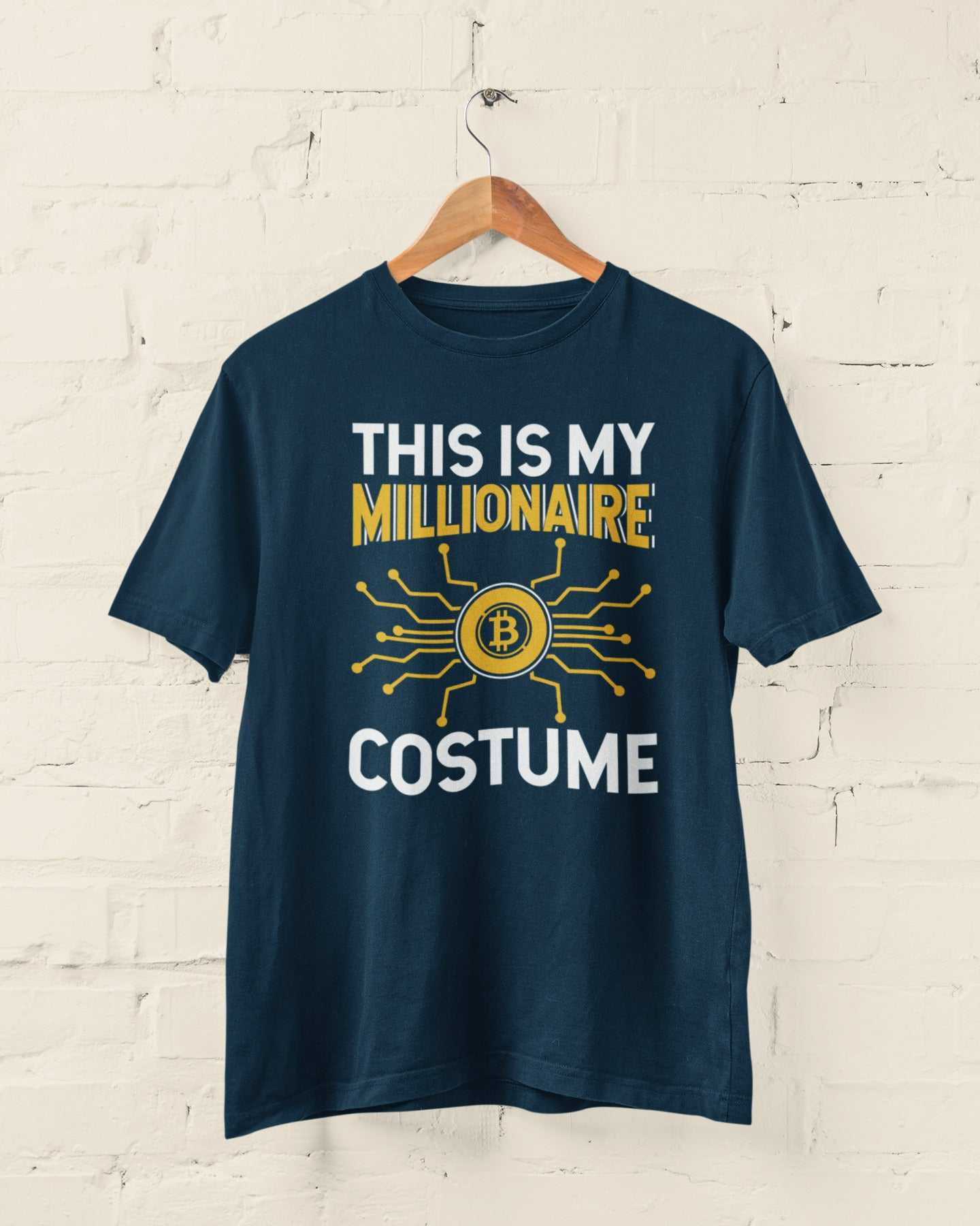 Bitcoin Millionaire Costume T-Shirt with Crypto Circuit Design β Crypto Wealth Statement Tee