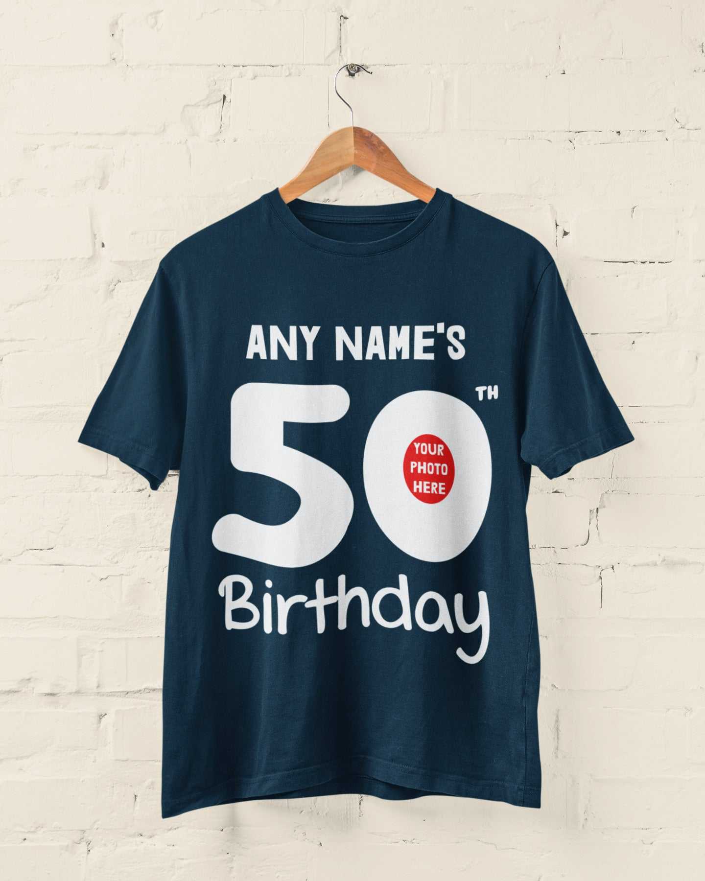 Personalised 50th Birthday T-Shirt with Custom Name and Photo, Unique Gift Idea.