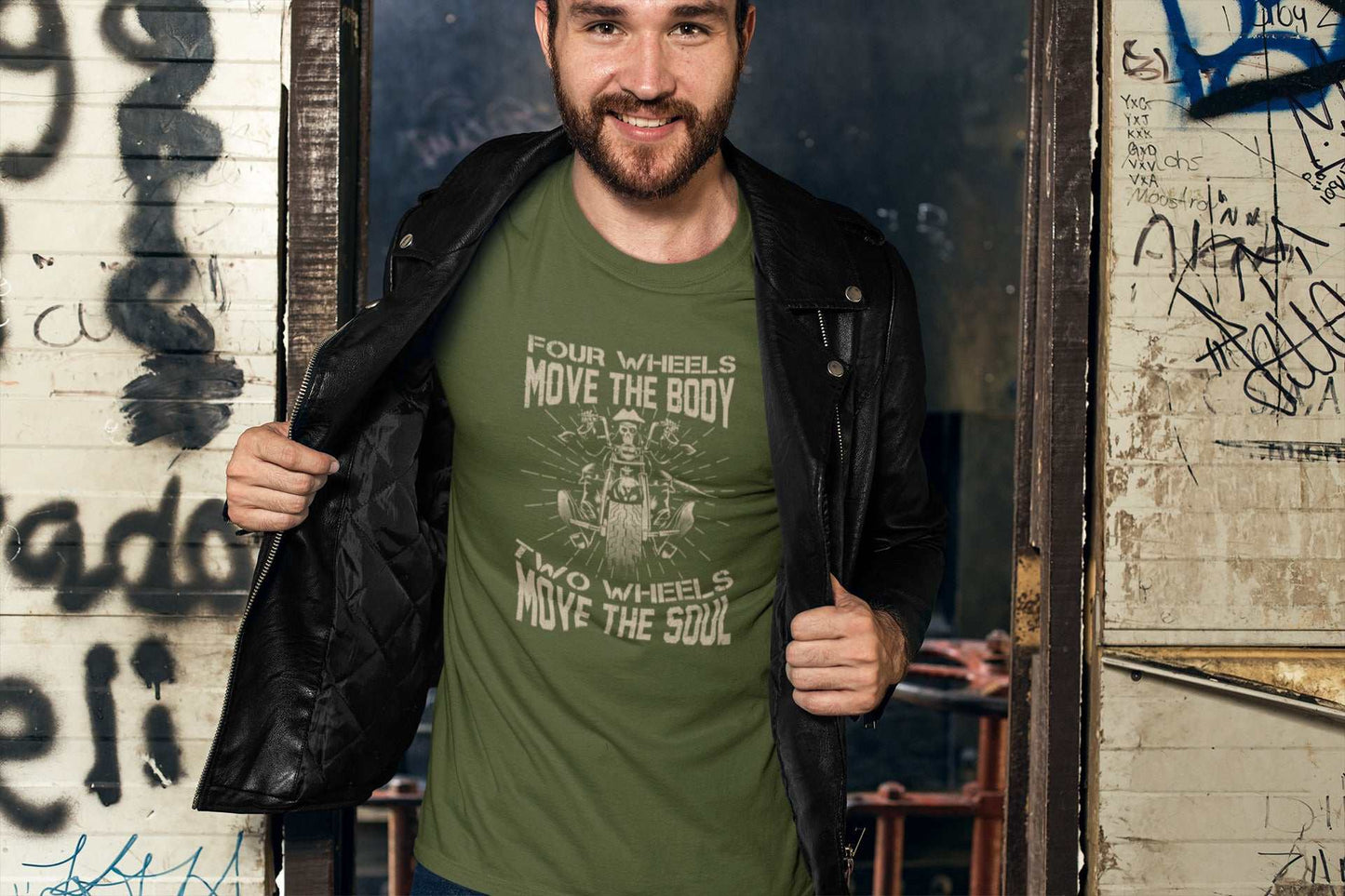 Motorcyclist Biker T-Shirt Four Wheels Move The Body 2 Wheels Move The Soul T-Shirt Gift