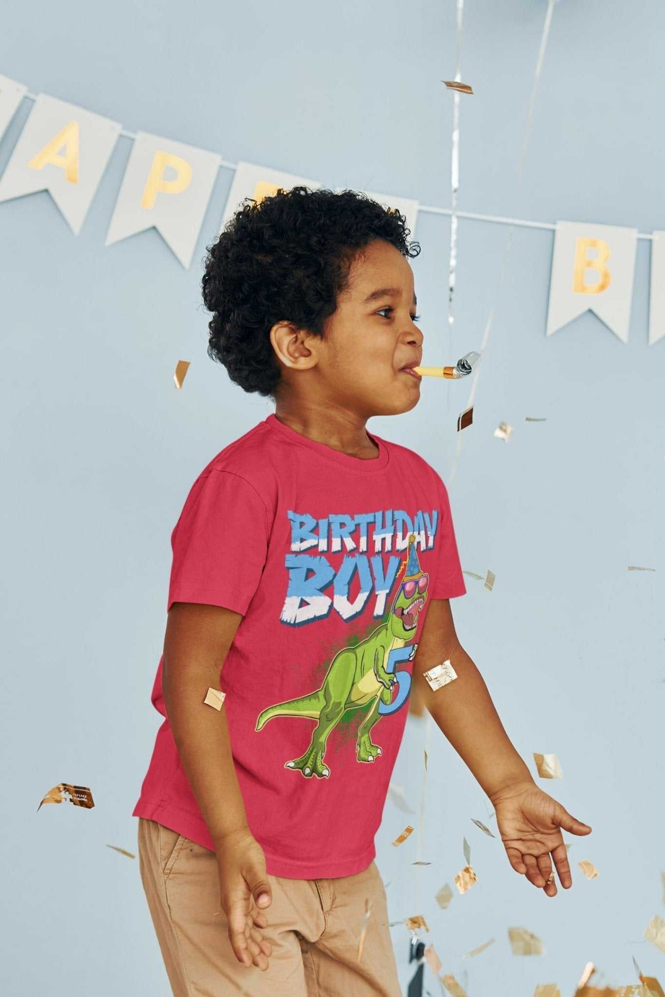 Personalised Boys Cute 5th Birthday Dinosaur T-Shirt Name / Age On Back T-Shirt Gift