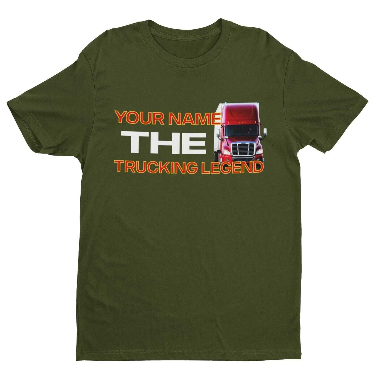 Personalised HGV Driver T-Shirt in Military Green, front design view
