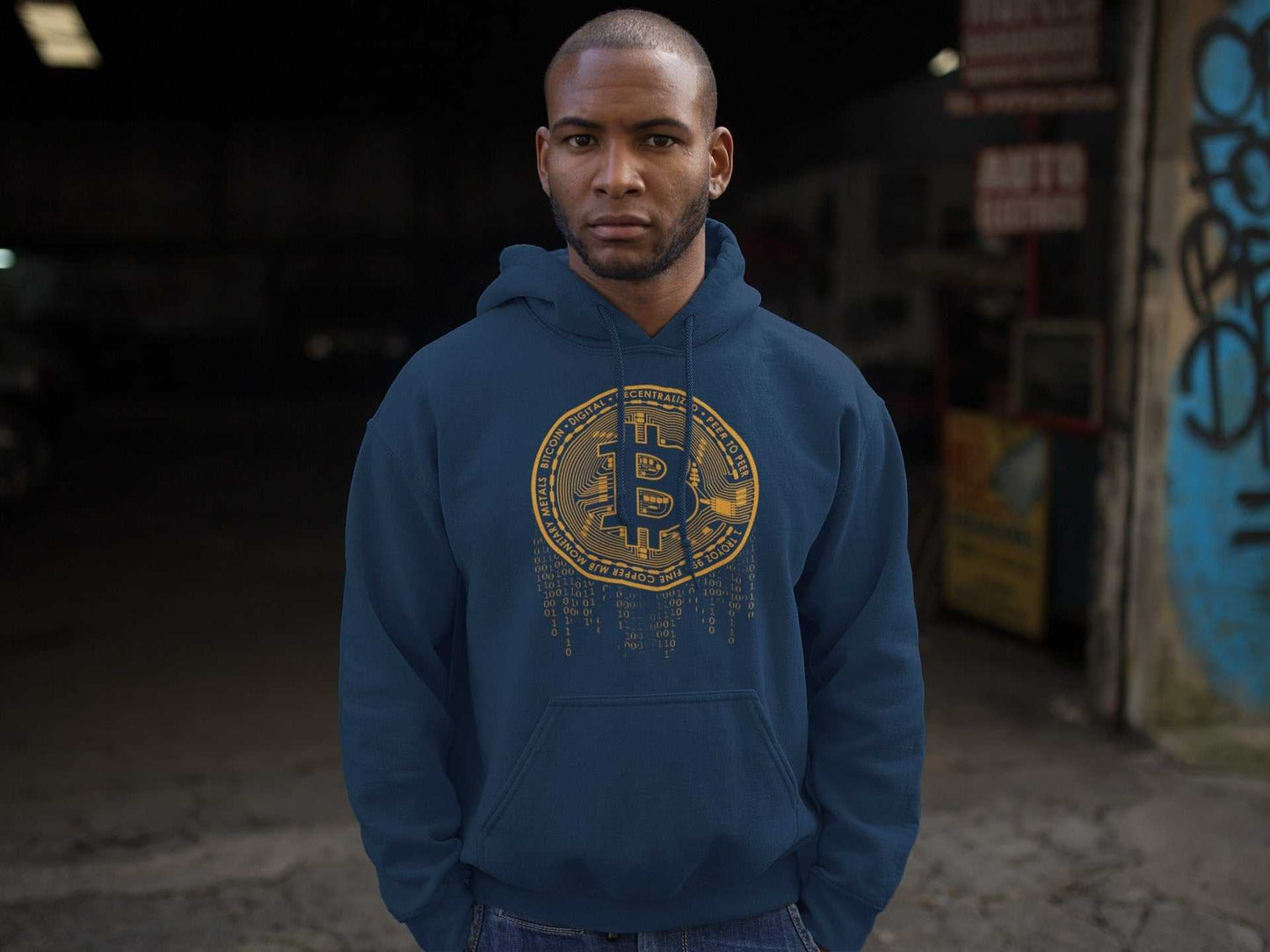 Bitcoin Crypto Hoodie – Digital Currency Dripping Logo SweatshirtGalaxy Tees