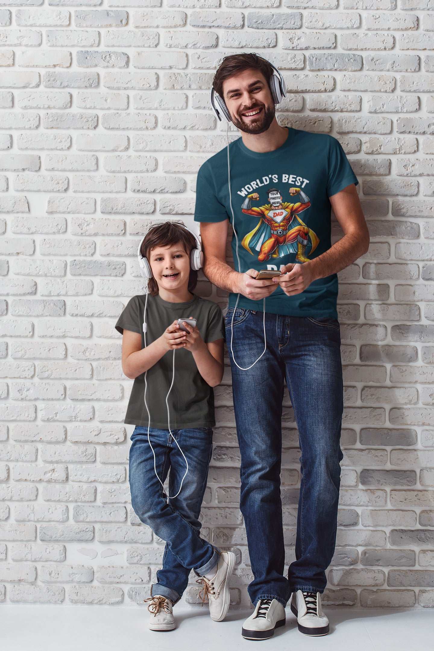Personalised Superhero Dad T-Shirt with custom face design, perfect Father's Day gift.