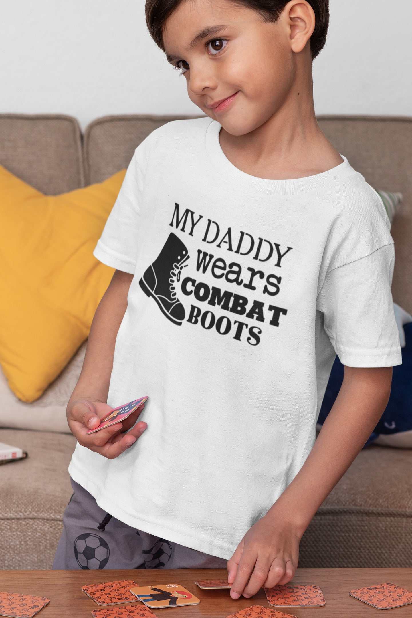 Kids' "My Daddy Wears Combat Boots" T-Shirt Military Service Family PrGalaxy Tees