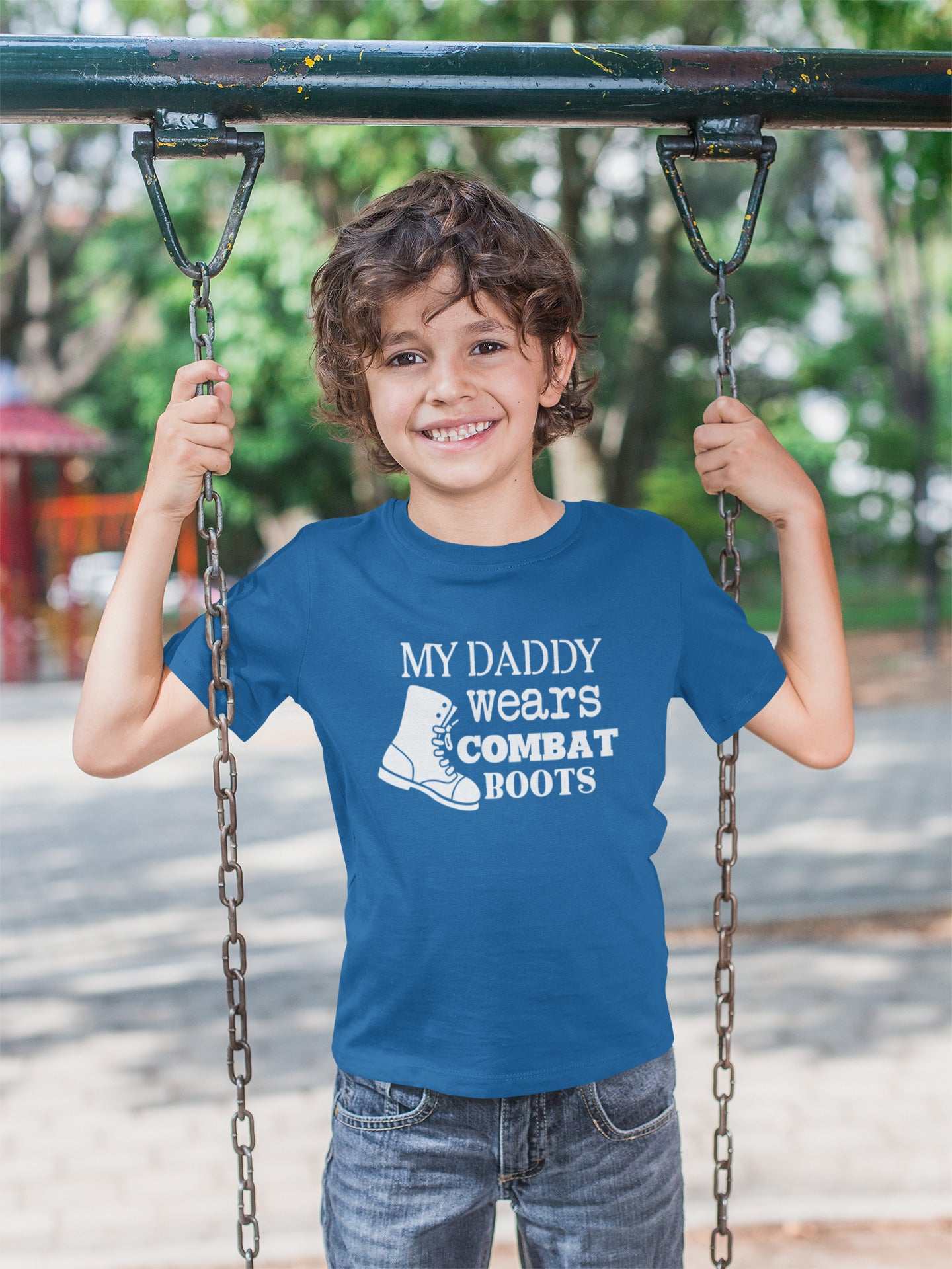 Kids' "My Daddy Wears Combat Boots" T-Shirt Military Service Family PrGalaxy Tees