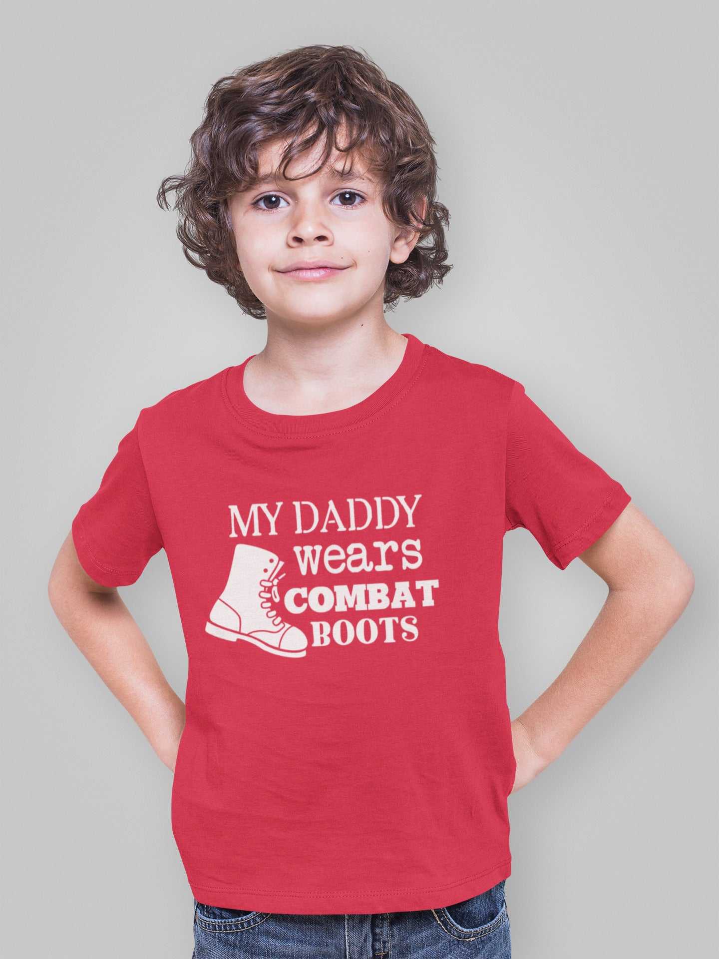 Kids' "My Daddy Wears Combat Boots" T-Shirt Military Service Family PrGalaxy Tees