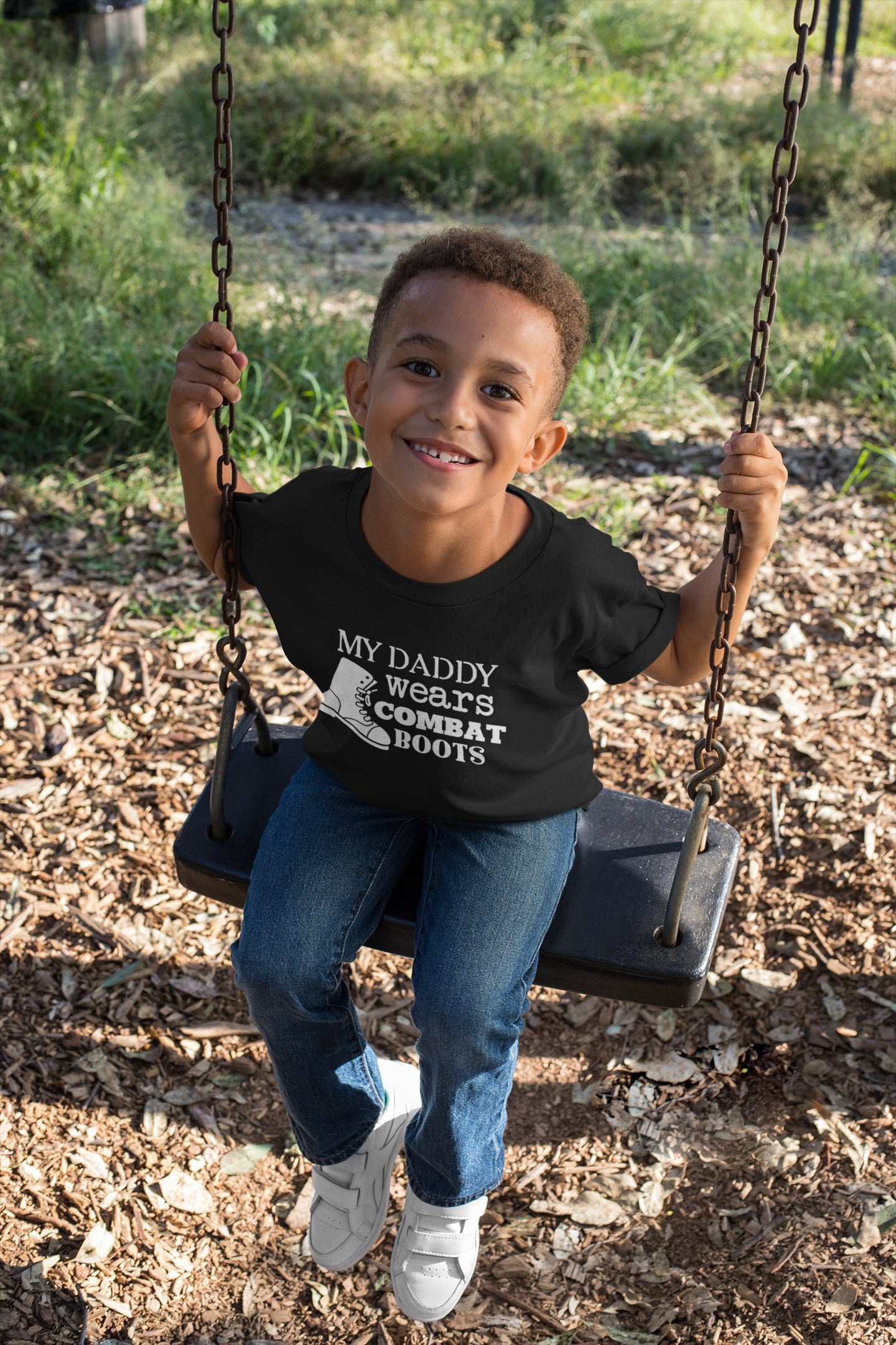Kids' "My Daddy Wears Combat Boots" T-Shirt Military Service Family PrGalaxy Tees