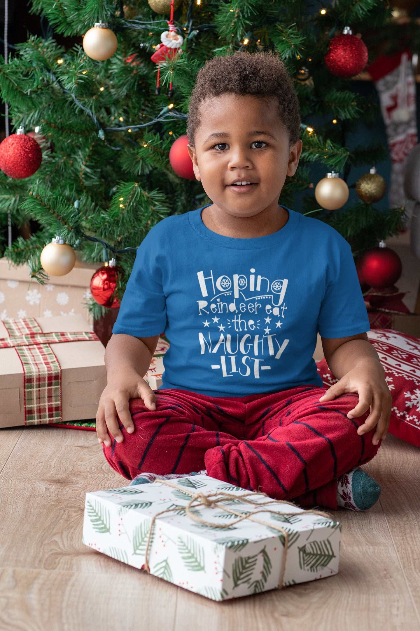 Christmas Kids T-Shirt Hoping Reindeer Ate the Naughty List Funny Boy Galaxy Tees