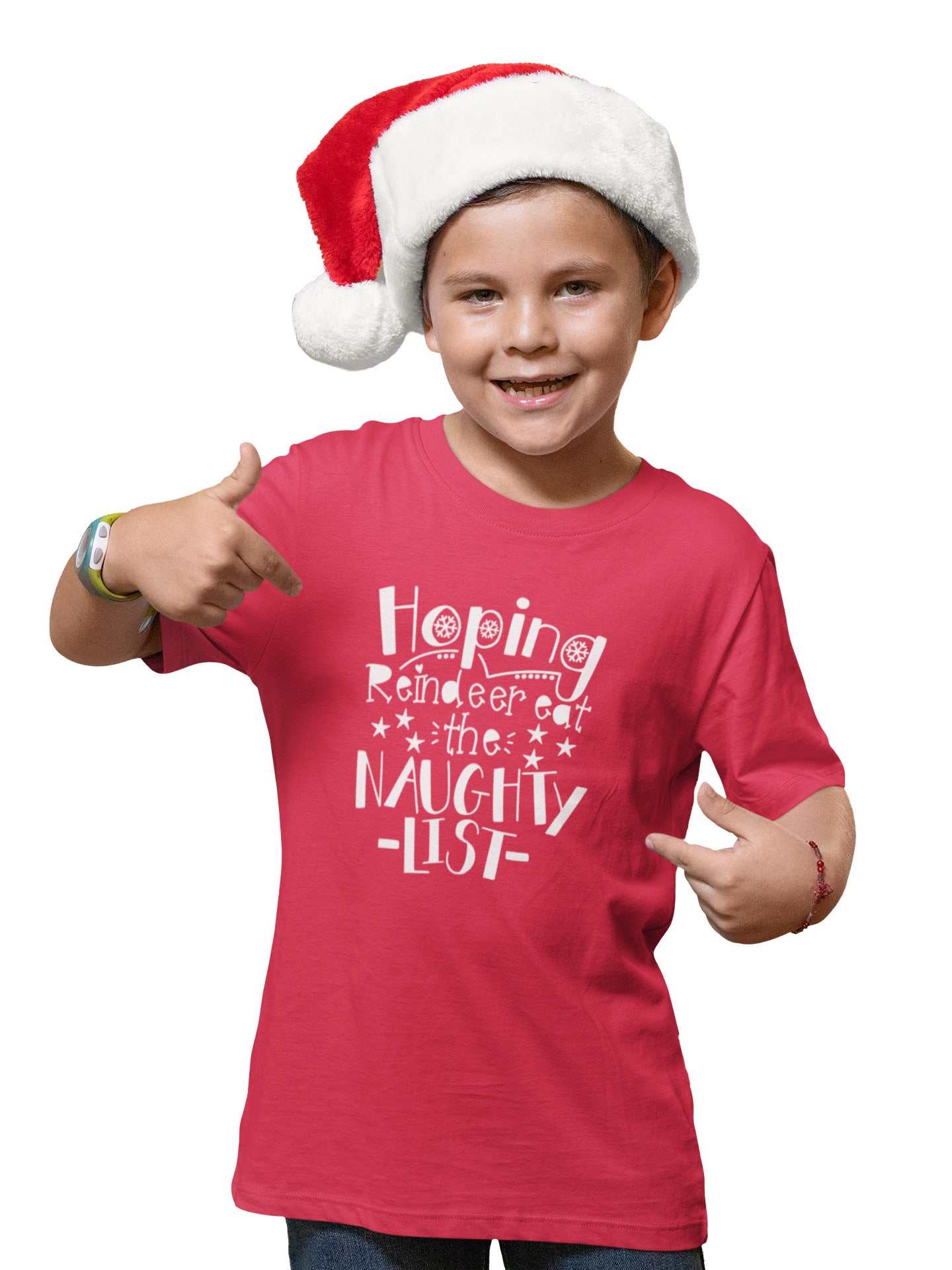 Christmas Kids T-Shirt Hoping Reindeer Ate the Naughty List Funny Boy Galaxy Tees