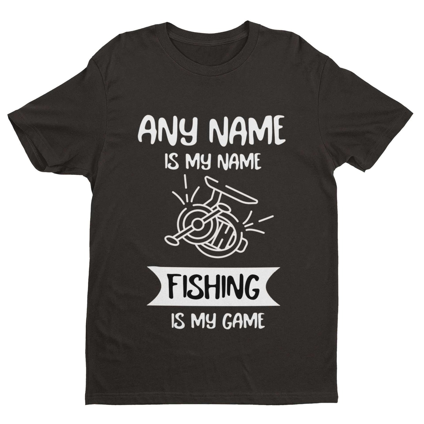 Personalised Fishing T-Shirt with customizable name and "Fishing is My Game" slogan.