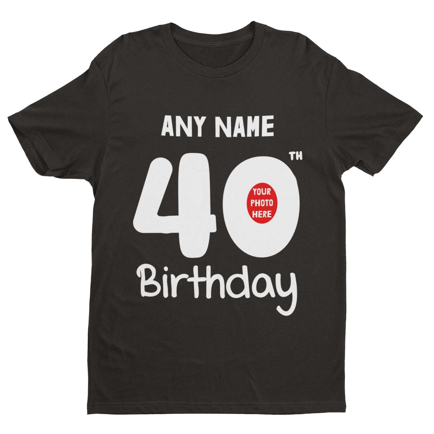Personalised 40th Birthday T-Shirt with Custom Name and Photo Design.
