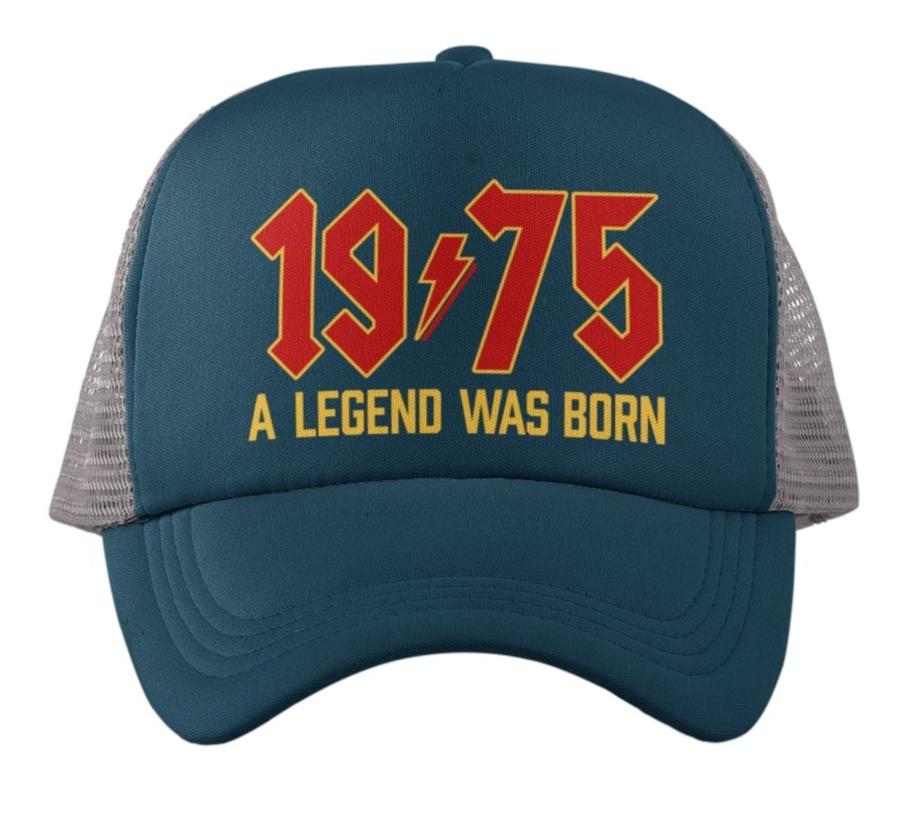 50th Birthday Gifts 2025 Trucker Cap 1975 A Legend Was Born Retro RockGalaxy Tees