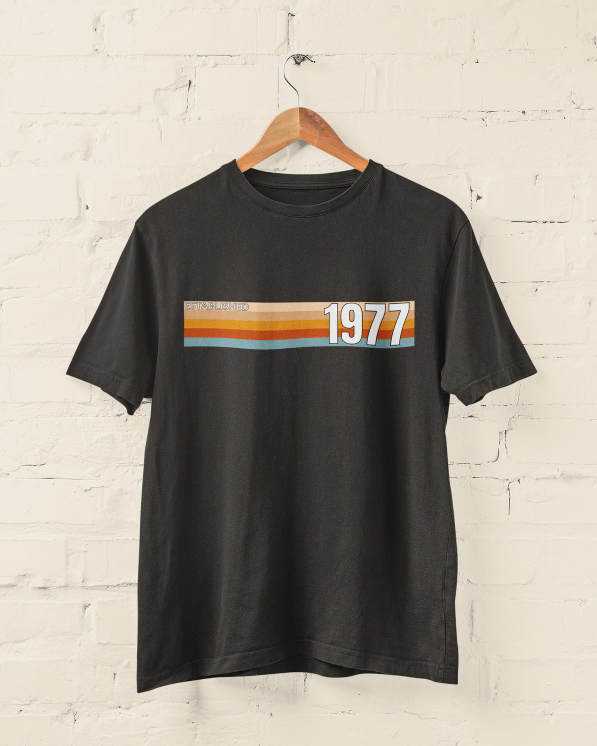 Black Established 1977 retro stripe T-shirt – 50th birthday gift for 2027