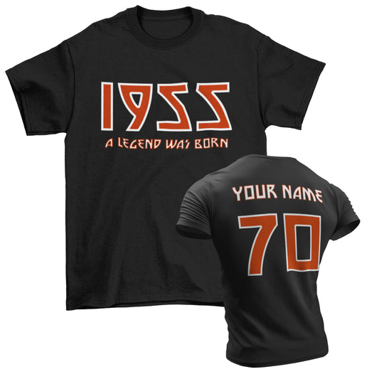 70th T Shirt 1955 A Legend Was Born With Name on Back For 2025 Birthdays Gift