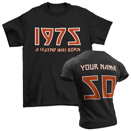 50th T Shirt 1975 A Legend Was Born With Name on Back For 2025 Birthdays Gift