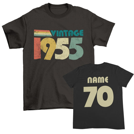 2025 Birthday PERSONALISED 70th T Shirt Vintage 1955 With Name & Age OGalaxy Tees