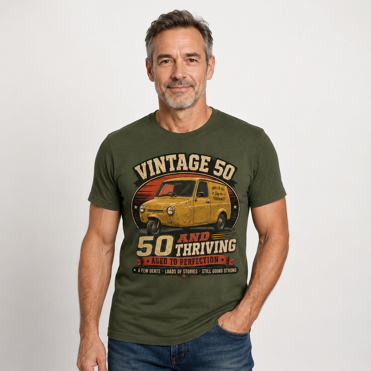 50 and Thriving T-Shirt, Funny 50th Birthday Retro Van Gift Tee
