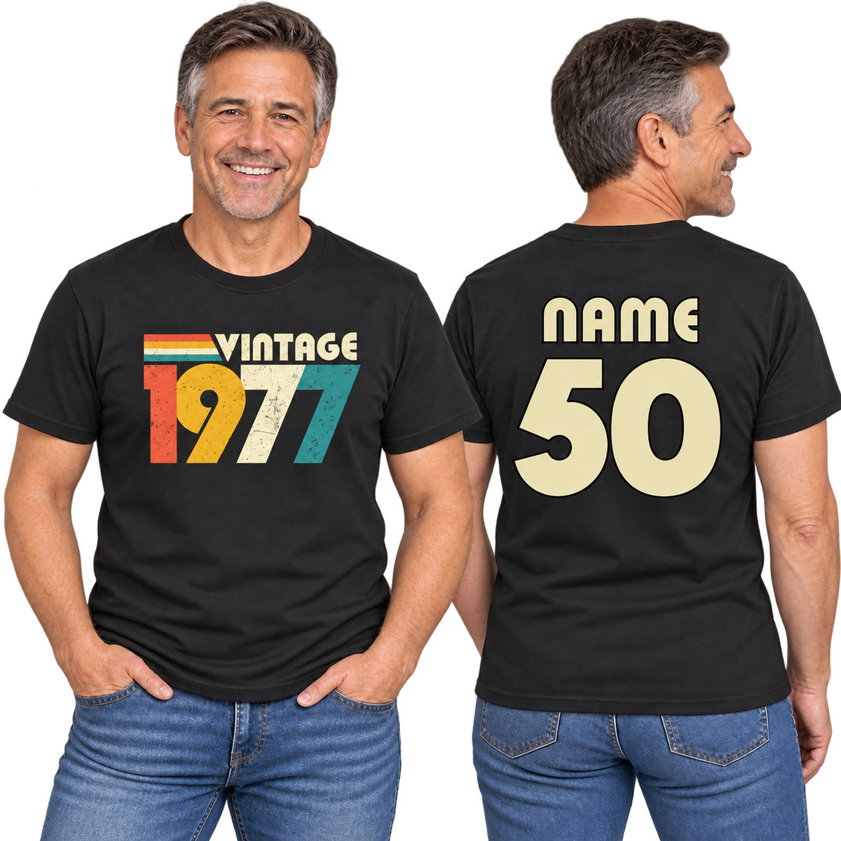 Personalised 50th Birthday T-Shirt – Vintage 1977 for 2027