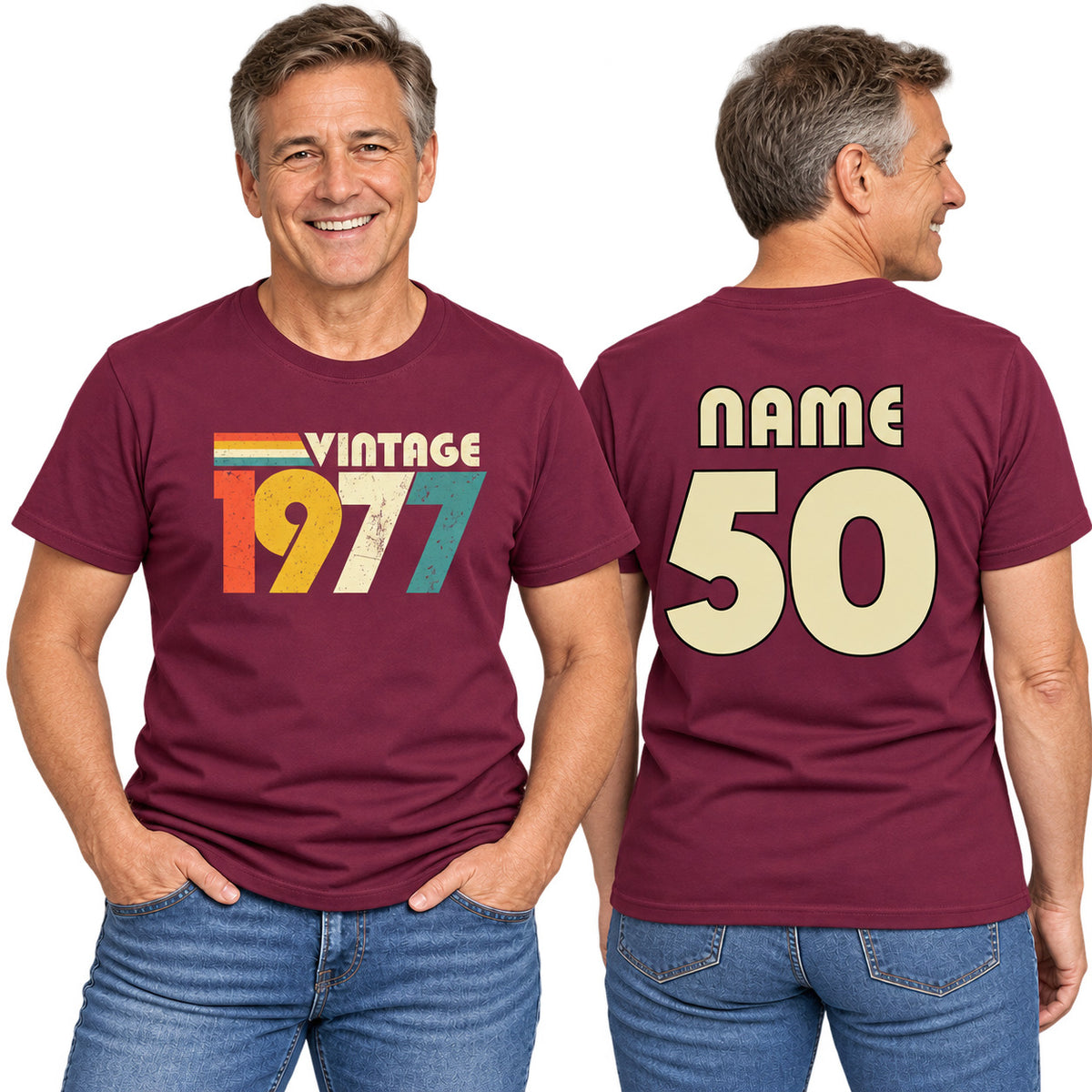 Personalised 50th Birthday T-Shirt – Vintage 1977 for 2027
