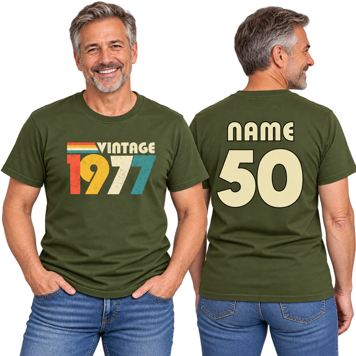 Personalised 50th Birthday T-Shirt – Vintage 1977 for 2027