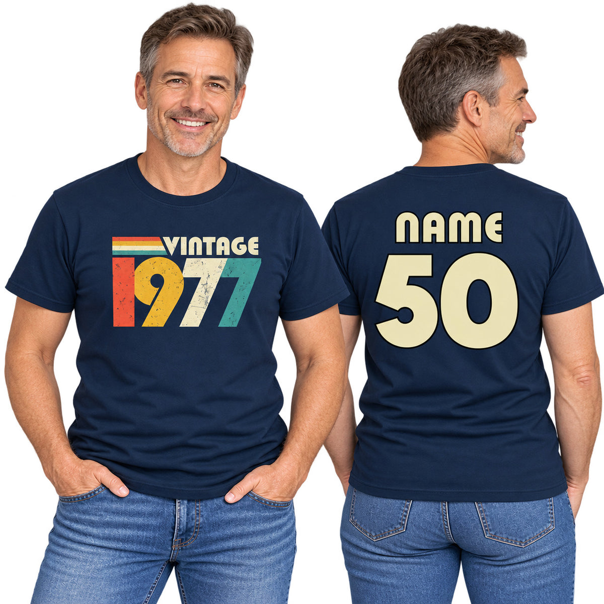 Personalised 50th Birthday T-Shirt – Vintage 1977 for 2027