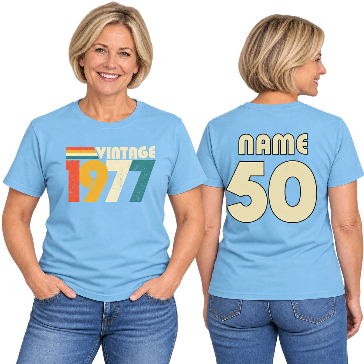 Personalised 50th Birthday T-Shirt – Vintage 1977 for 2027