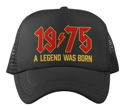 50th Birthday Gifts 2025 Trucker Cap 1975 A Legend Was Born Retro RockGalaxy Tees