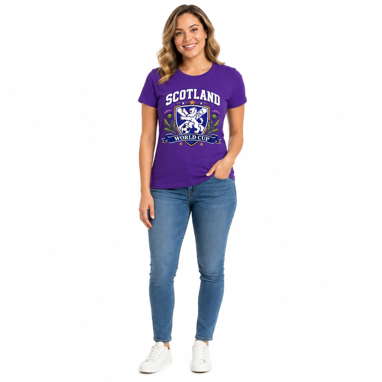 Women’s Scotland Saltire Thistle World Cup T-Shirt Ladies Scottish Football Fan T-Shirt Black Pink Purple Gift - Galaxy Tees