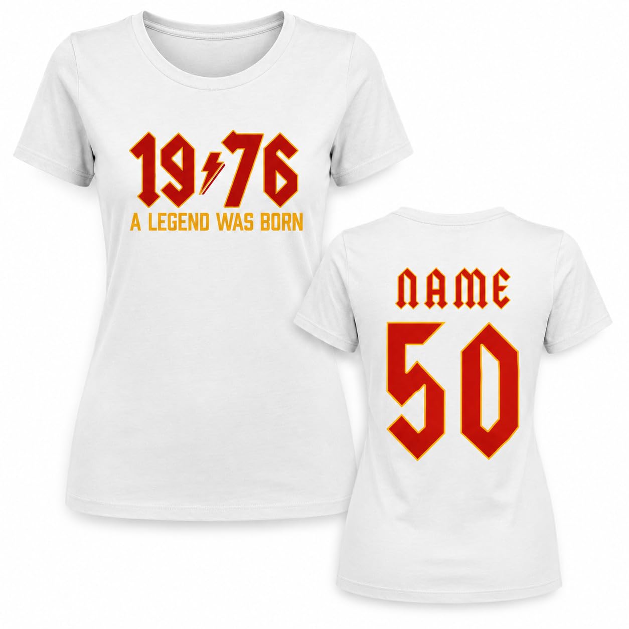 Women's Personalised 50th Birthday T-Shirt 2026 Vintage 1976 Rock Style Custom Name Back Print Ladies Gift T-Shirt - Galaxy Tees