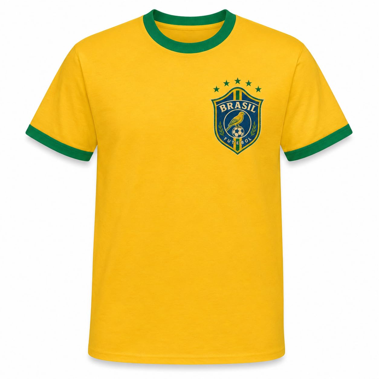 Galaxy Tees Retro Brazil Ringer T-Shirt Country Colour Contrast Tee - Galaxy Tees
