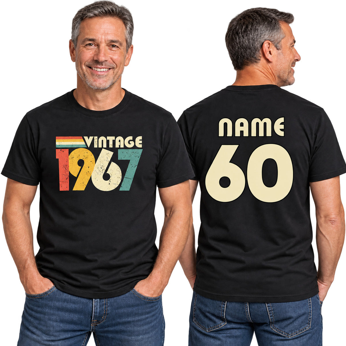 Personalised Vintage 1967 T-Shirt - 60th Birthday 2027 with Name on Back