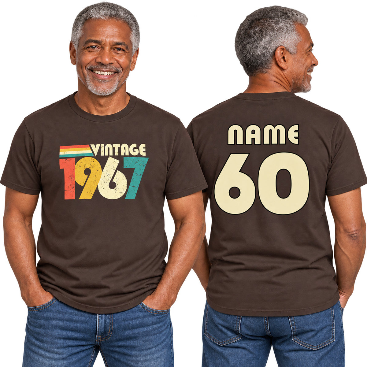 Personalised Vintage 1967 T-Shirt - 60th Birthday 2027 with Name on Back