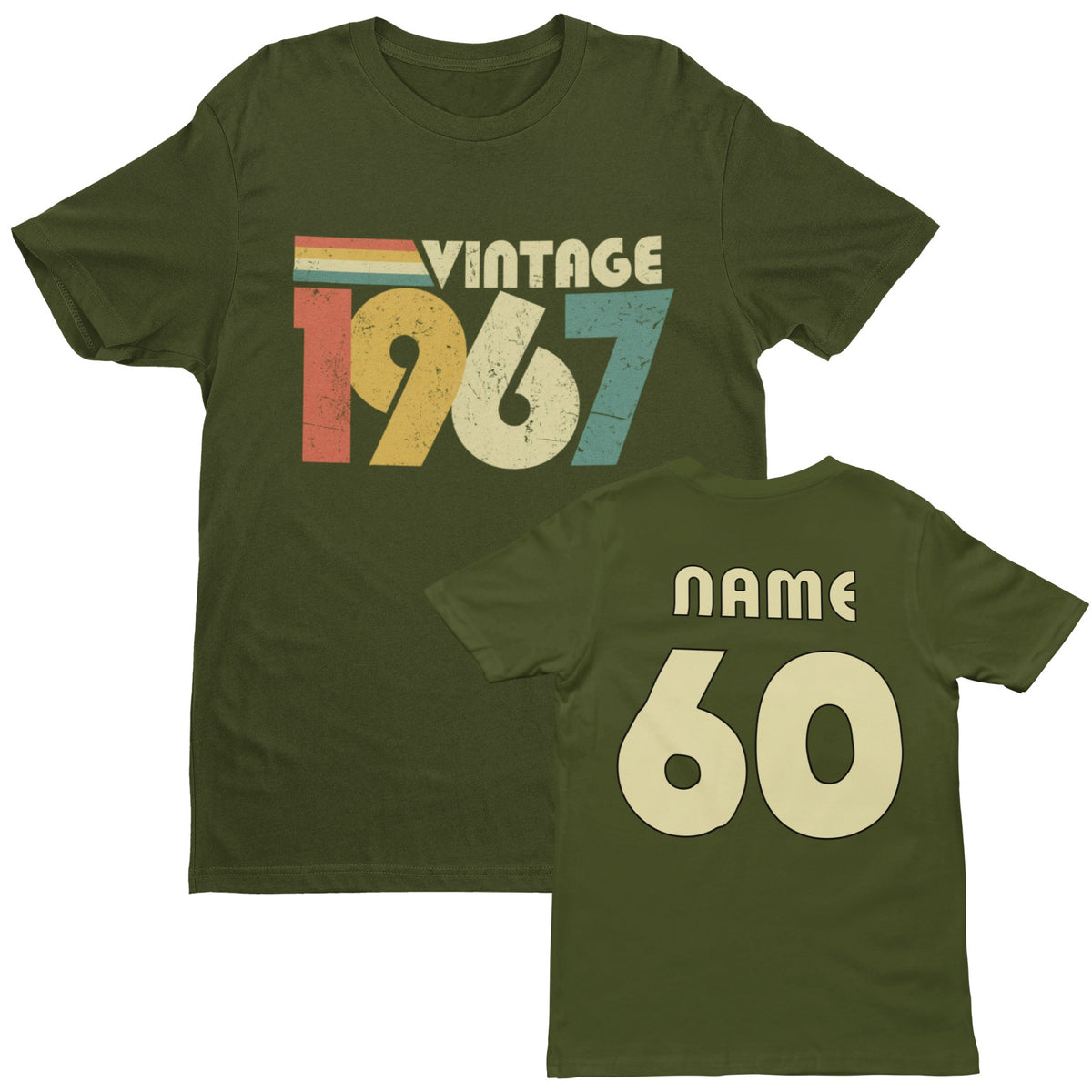 Personalised Vintage 1967 T-Shirt - 60th Birthday 2027 with Name on Back