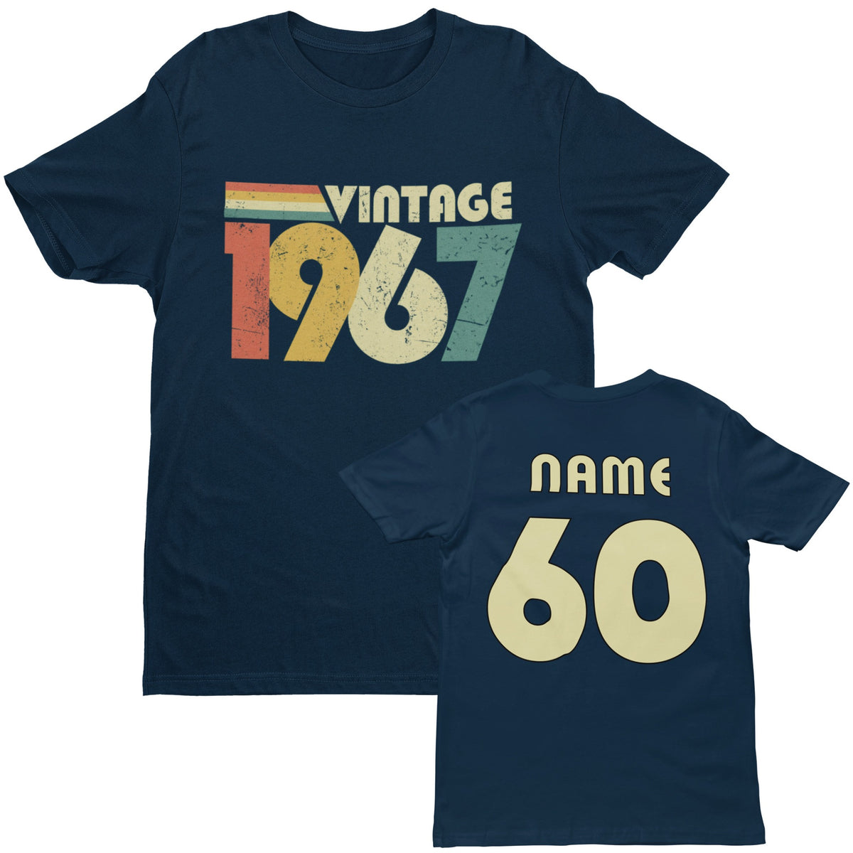 Personalised Vintage 1967 T-Shirt - 60th Birthday 2027 with Name on Back