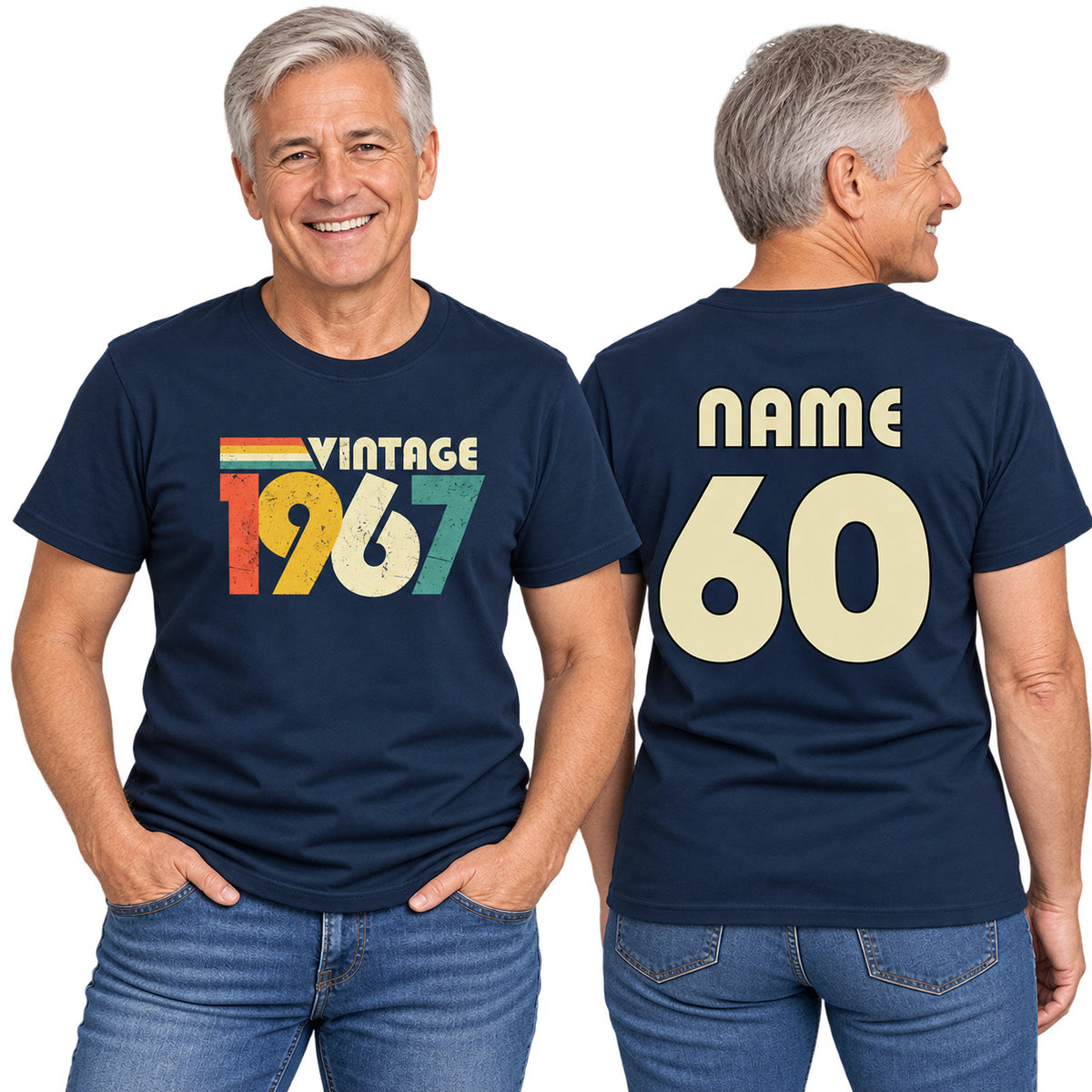 Personalised Vintage 1967 T-Shirt - 60th Birthday 2027 with Name on Back