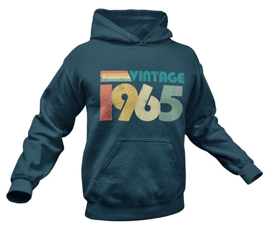 Vintage 1965 retro design hoodie for 60th birthday in 2025, perfect gift idea for those born in 1965.