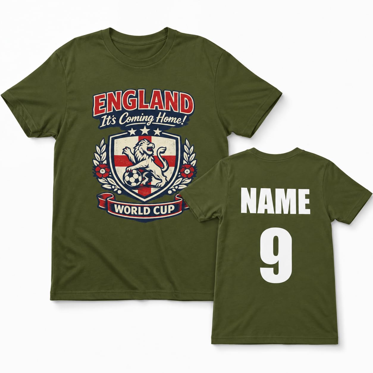 Personalised England World Cup T-Shirt, Custom Name & Number Back Print, Adult Unisex Football Fan Shirt, White Black Gift - Galaxy Tees