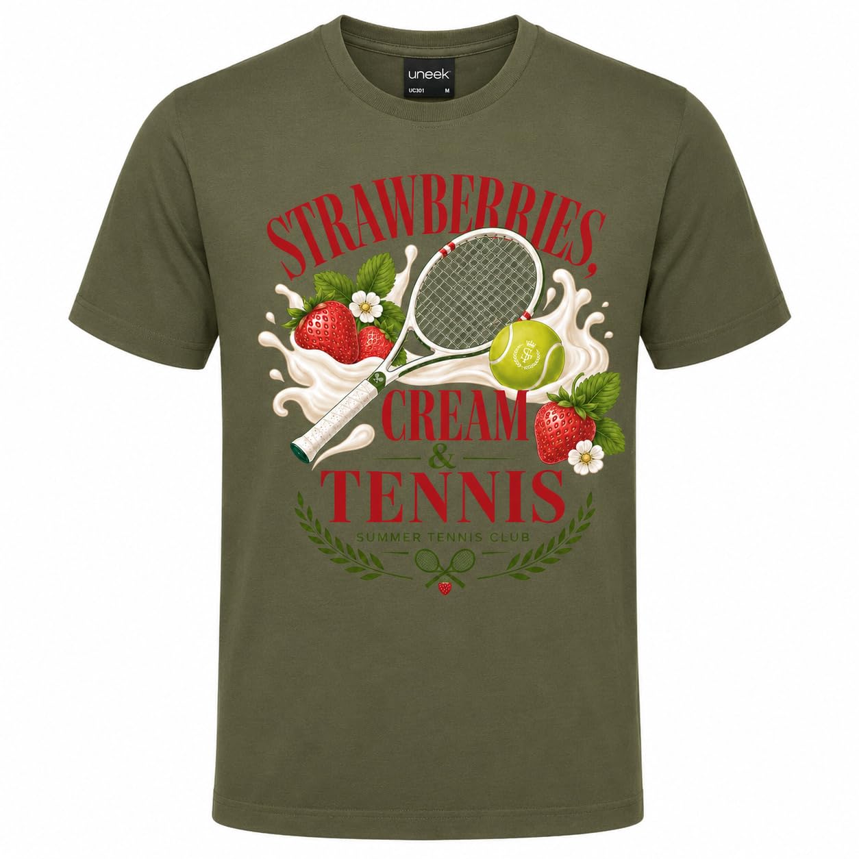 Galaxy Tees Strawberries Cream & Tennis T-Shirt Summer Tennis Gift Tee