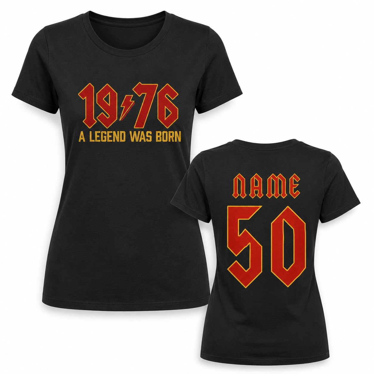 Women's Personalised 50th Birthday T-Shirt 2026 Vintage 1976 Rock Style Custom Name Back Print Ladies Gift T-Shirt - Galaxy Tees