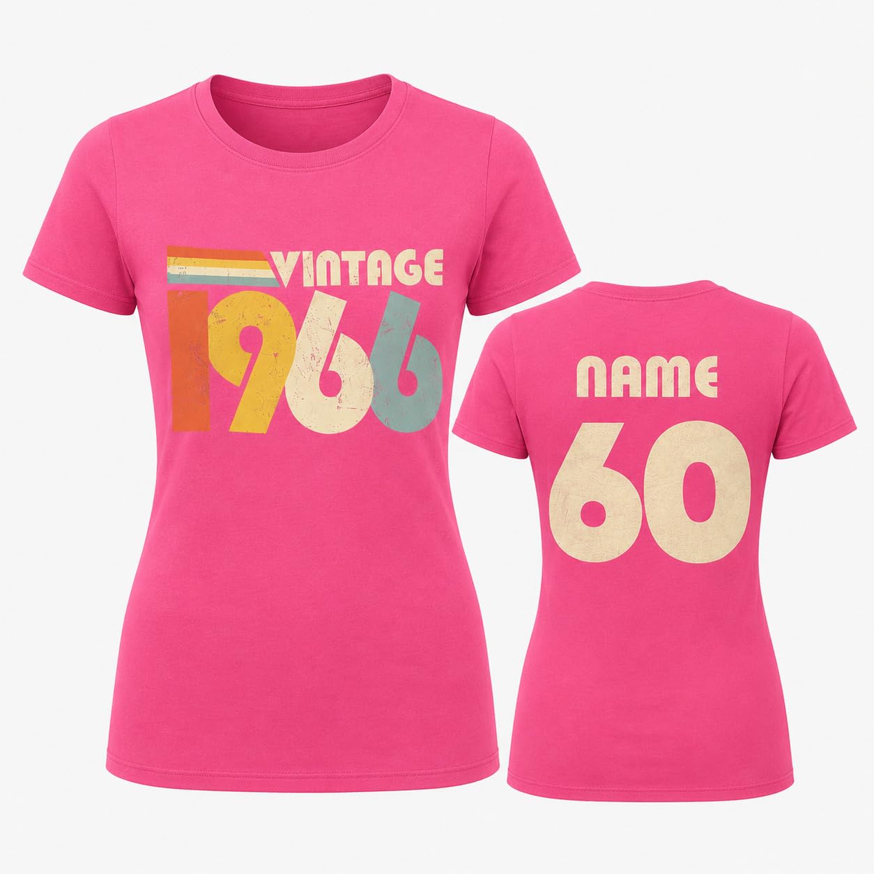 Personalised Vintage 1966 Women’s T-Shirt, 60th Birthday T-Shirt with Name on Back, Retro Born in 1966 Gift for Mum Nan Wife - Galaxy Tees